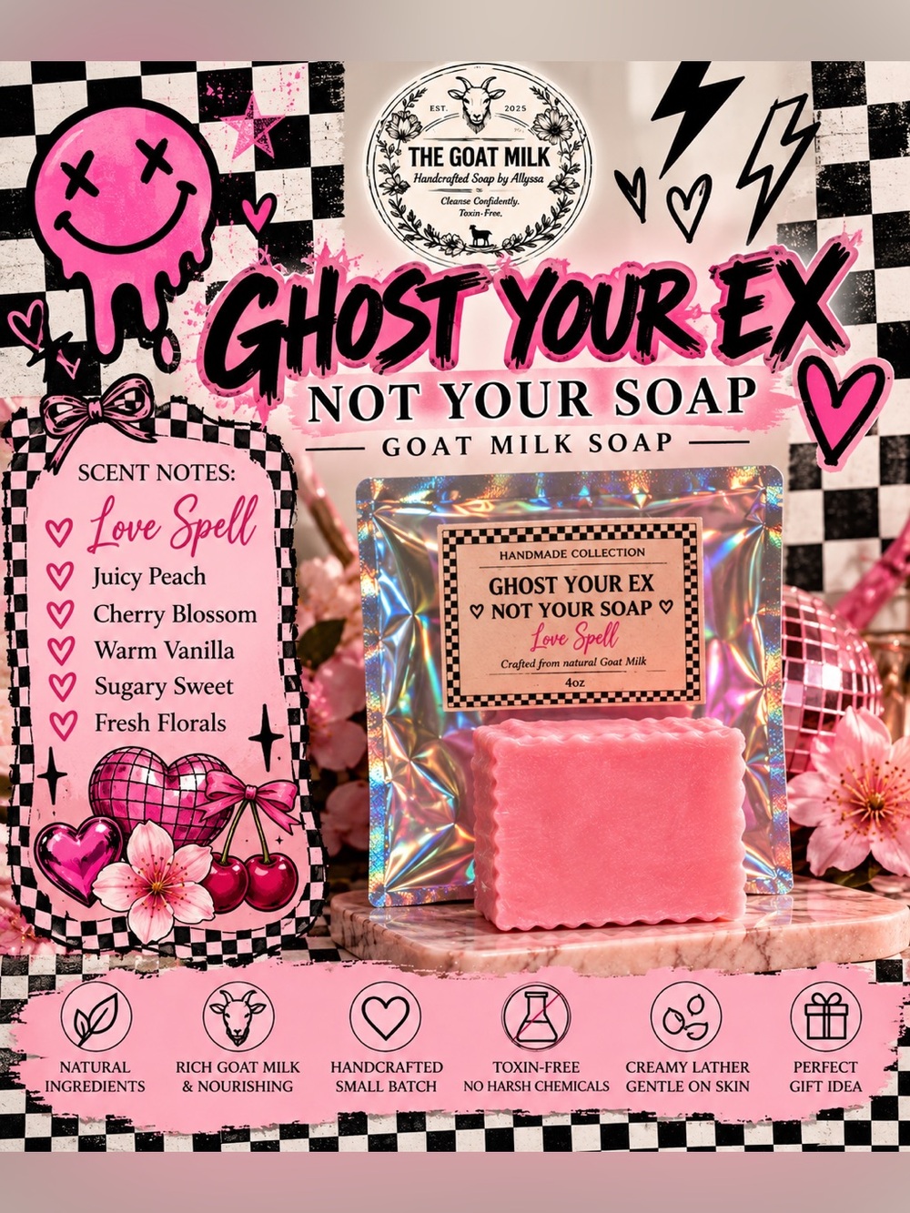 Ghost Your Ex Not Your Soap - Pink Handmade  GoatMilk bar